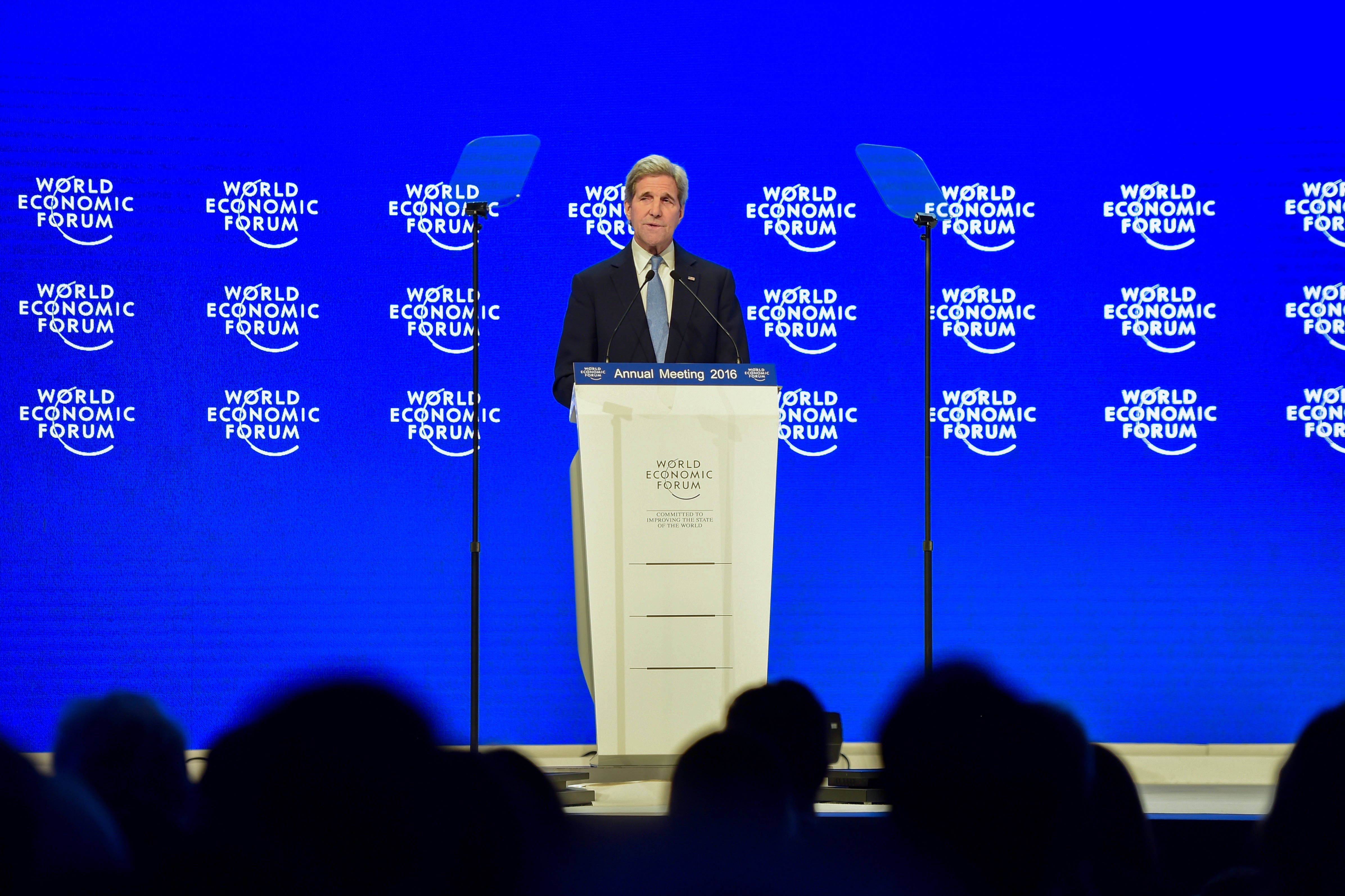 US Secretary of State John Kerry, delivering the keynote speech at the World Economic Forum