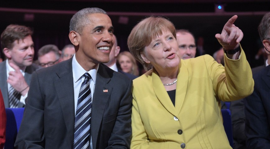 US President Barack Obama and German Chancellor Angela Merkel at the opening ceremony of Hannover Messe