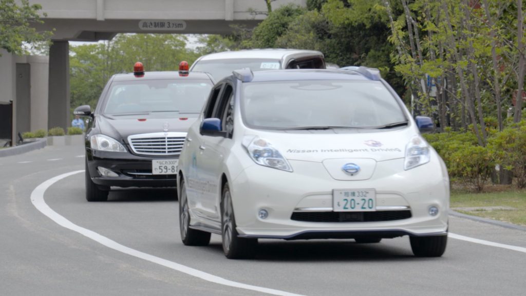 Nissan ProPilot autonomous technology applied to a Nissan Leaf car, seen here at Ise-Shima G7 Summit